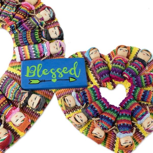 Alternate image for Handmade Guatemalan Worry Doll Double Heart Wreath Hearts are Blessed