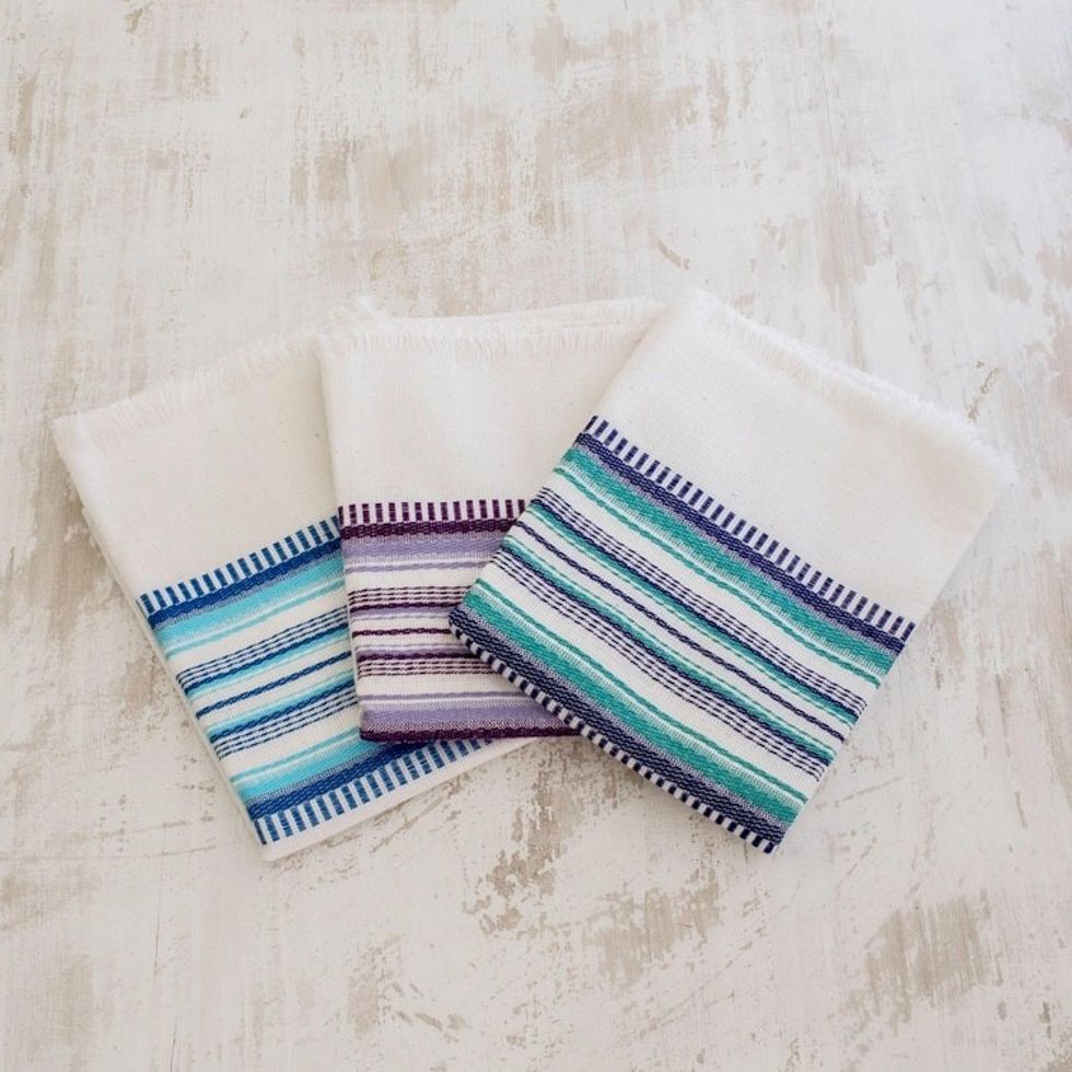 Set of 3 Handwoven Guatemalan Cotton Dish Towels 'Berry Colors'