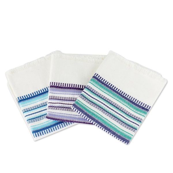 Alternate image for Set of 3 Handwoven Guatemalan Cotton Dish Towels Berry Colors