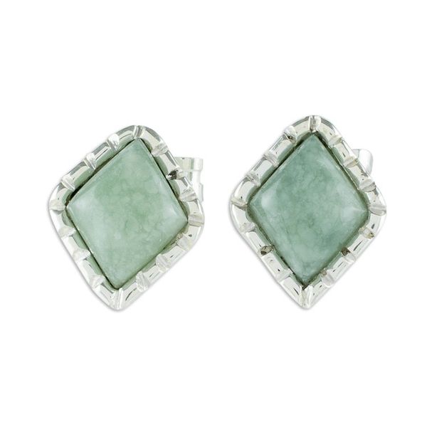 Alternate image for Sterling Silver Stud Earrings with Apple Green Jade Diamonds Apple Green Diamond