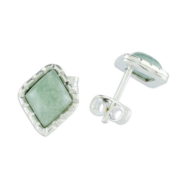 Alternate image for Sterling Silver Stud Earrings with Apple Green Jade Diamonds Apple Green Diamond