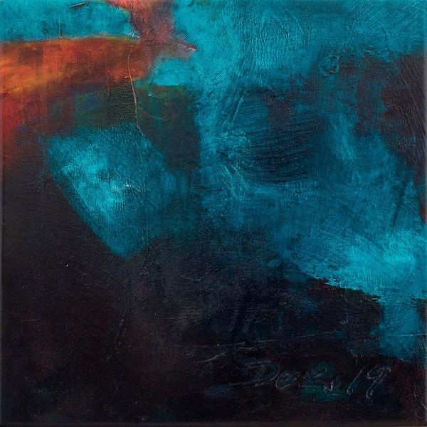 Alternate image for Signed Blue and Orange Abstract Painting from El Salvador Composition 351