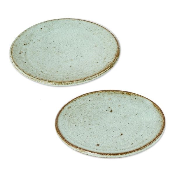 Alternate image for Rustic Small Ceramic Dessert Plates Pair Verdant Earth