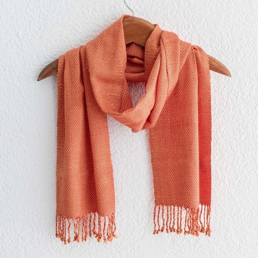 Guatemalan Hand Loomed Paprika and Yellow Colored Scarf 'Paprika Spice'