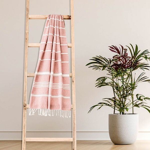 Alternate image for Handwoven Cotton Beach Towel in Carnation from Guatemala Fresh Relaxation in Carnation