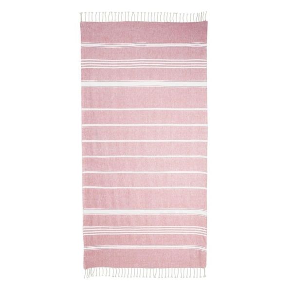 Alternate image for Handwoven Cotton Beach Towel in Carnation from Guatemala Fresh Relaxation in Carnation