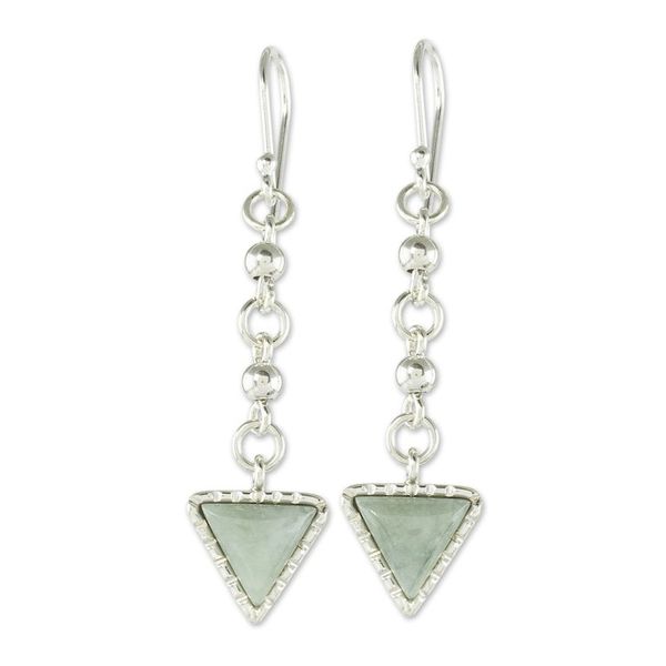 Alternate image for Triangular Jade Dangle Earrings from Guatemala Maya Chains in Light Green