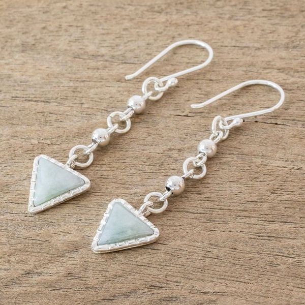 Alternate image for Triangular Jade Dangle Earrings from Guatemala Maya Chains in Light Green