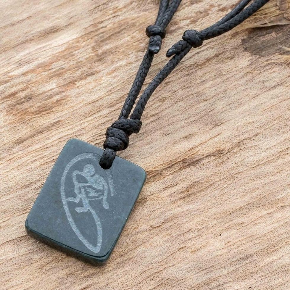 Dark Green Jade Surfer Pendant Necklace from Guatemala 'Surfer'