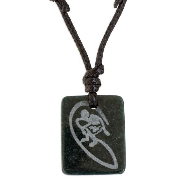 Alternate image for Dark Green Jade Surfer Pendant Necklace from Guatemala Surfer