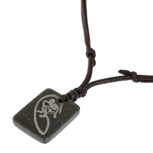 Alternate image for Dark Green Jade Surfer Pendant Necklace from Guatemala Surfer