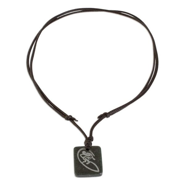 Alternate image for Dark Green Jade Surfer Pendant Necklace from Guatemala Surfer