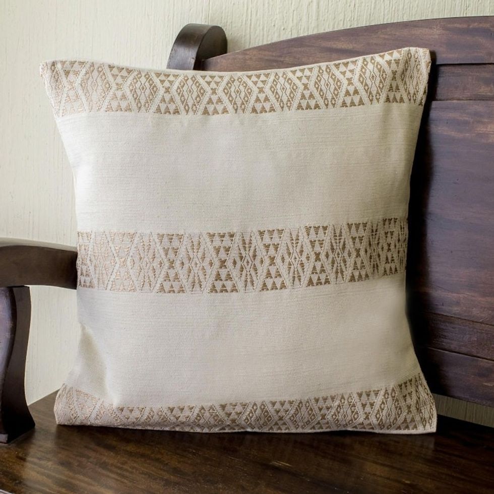 Ecru Hand Woven Cotton Cushion Cover 'Mountains and Valleys in Ecru'