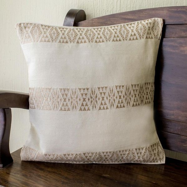 Alternate image for Ecru Hand Woven Cotton Cushion Cover Mountains and Valleys in Ecru