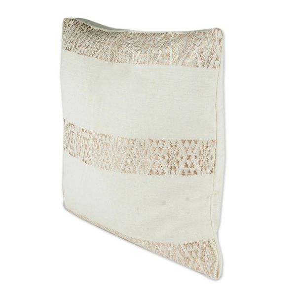 Alternate image for Ecru Hand Woven Cotton Cushion Cover Mountains and Valleys in Ecru