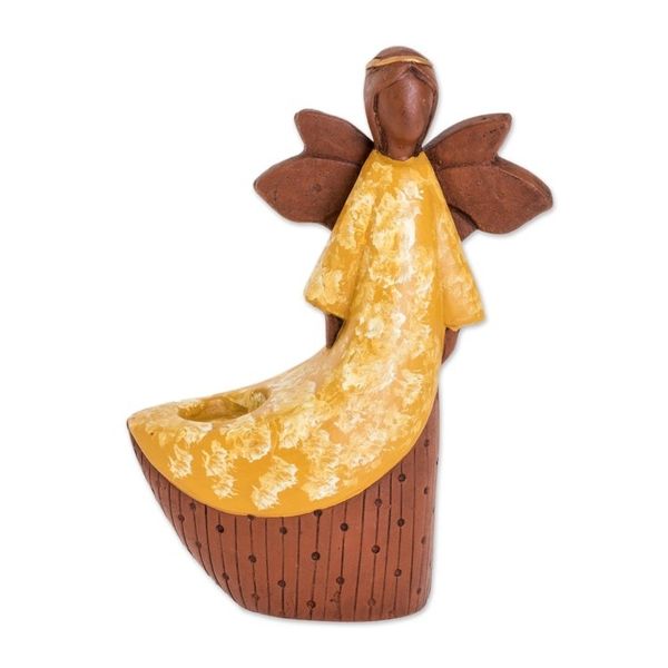Alternate image for Yellow Ceramic Angel Tealight Candleholder from El Salvador Yellow Angel of Light