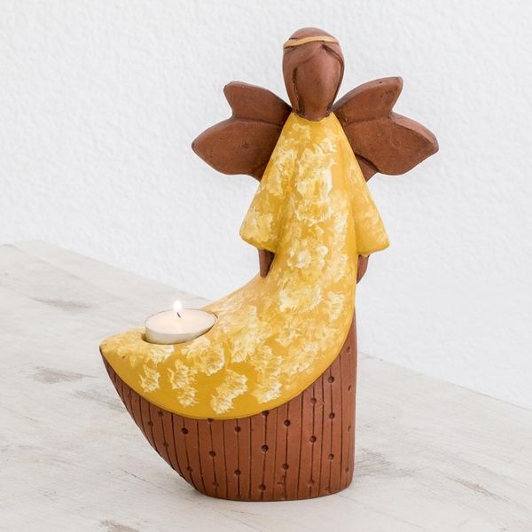 Alternate image for Yellow Ceramic Angel Tealight Candleholder from El Salvador Yellow Angel of Light