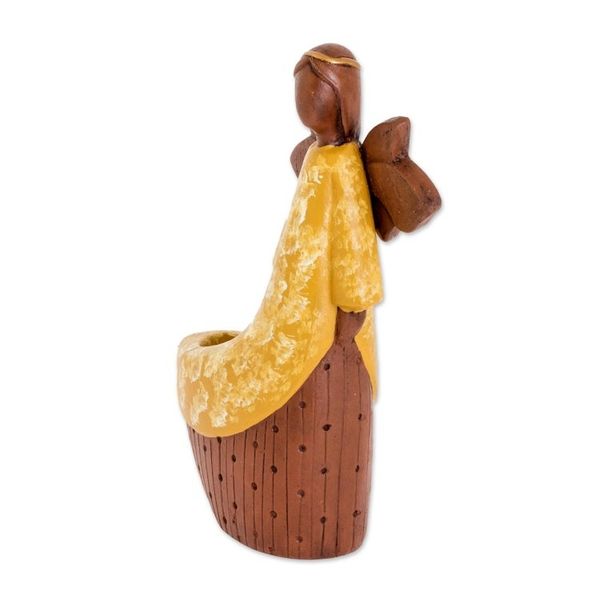 Alternate image for Yellow Ceramic Angel Tealight Candleholder from El Salvador Yellow Angel of Light