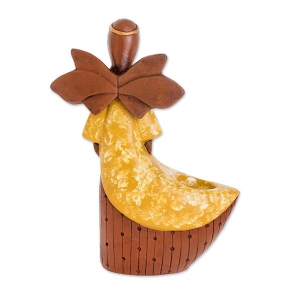 Alternate image for Yellow Ceramic Angel Tealight Candleholder from El Salvador Yellow Angel of Light