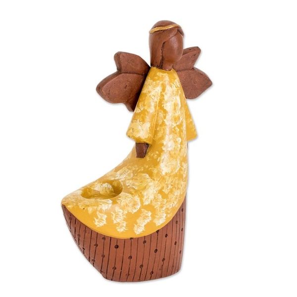 Alternate image for Yellow Ceramic Angel Tealight Candleholder from El Salvador Yellow Angel of Light