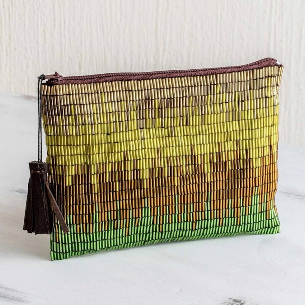 Petite Gold and Green Hand Beaded Clutch Evening Bag 'Sunshine Luxe'