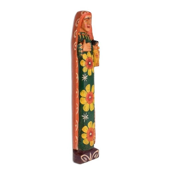 Alternate image for Floral Pinewood Mary Statuette Crafted in Guatemala Love for Mary