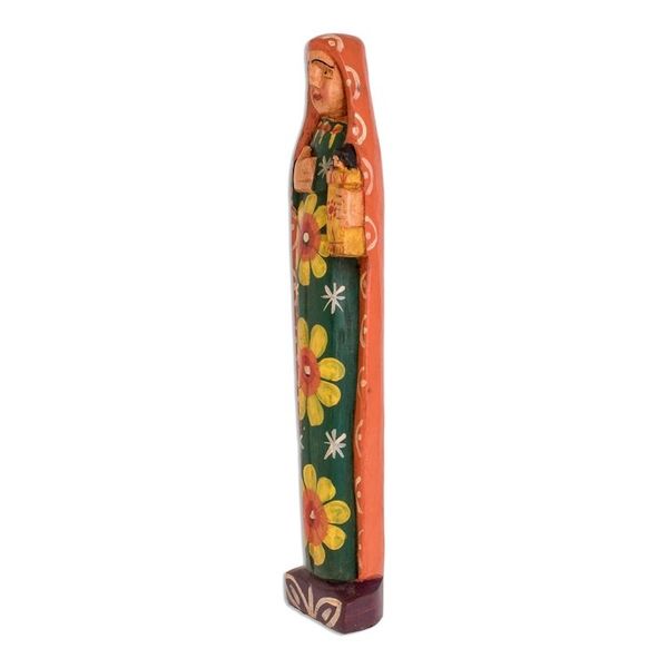 Alternate image for Floral Pinewood Mary Statuette Crafted in Guatemala Love for Mary