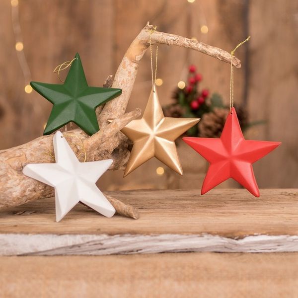Alternate image for Assorted Wood Star Ornaments from Guatemala Set of 4 Colorful Light