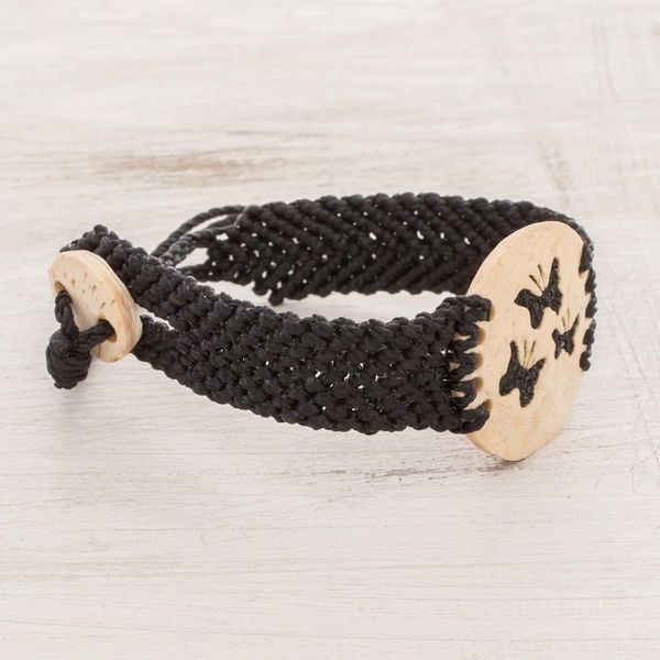 Alternate image for Butterfly Motif Coconut Shell and Lava Stone Bracelet Three Butterflies