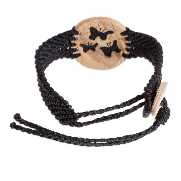 Alternate image for Butterfly Motif Coconut Shell and Lava Stone Bracelet Three Butterflies