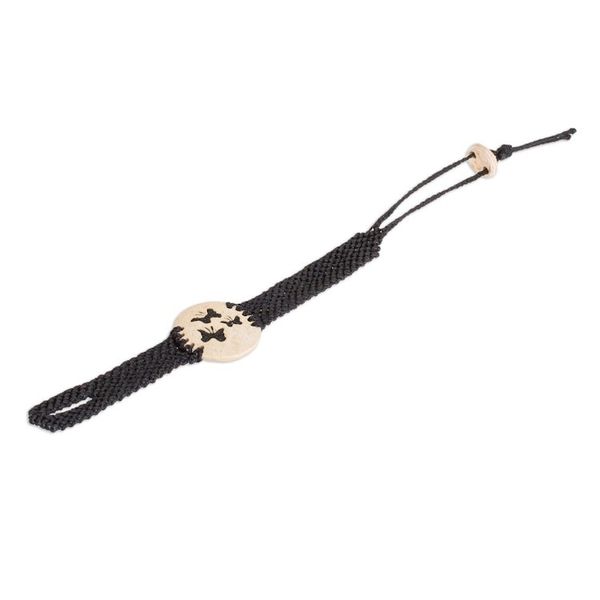 Alternate image for Butterfly Motif Coconut Shell and Lava Stone Bracelet Three Butterflies