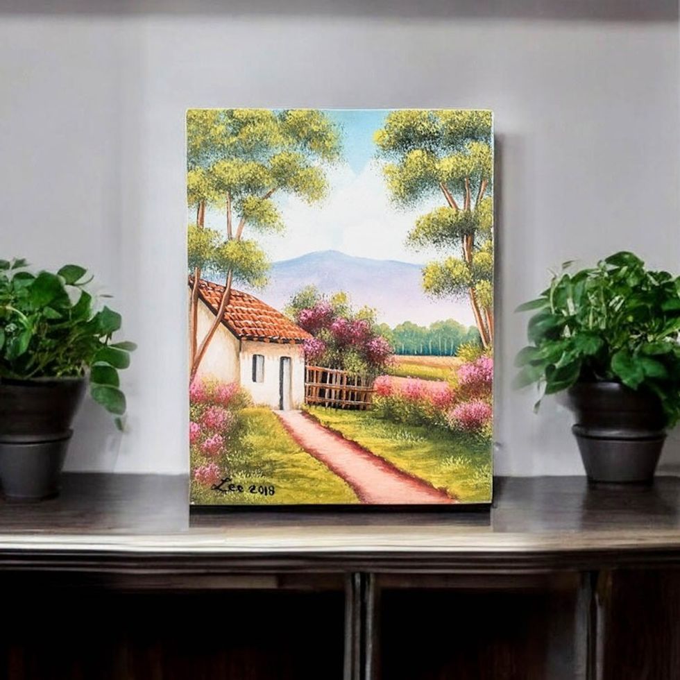 Signed Painting of a Countryside Cottage from Guatemala 'Magic Village'