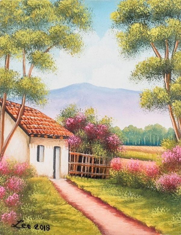 Alternate image for Signed Painting of a Countryside Cottage from Guatemala Magic Village