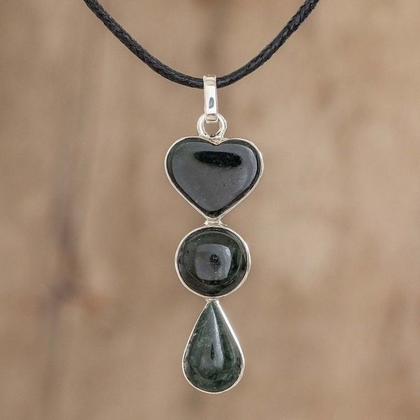 Alternate image for Heart-Shaped Jade Pendant Necklace from Guatemala Heart Silhouette