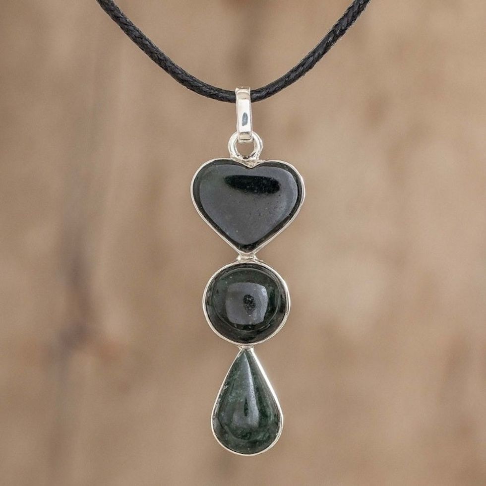 Heart-Shaped Jade Pendant Necklace from Guatemala 'Heart Silhouette'