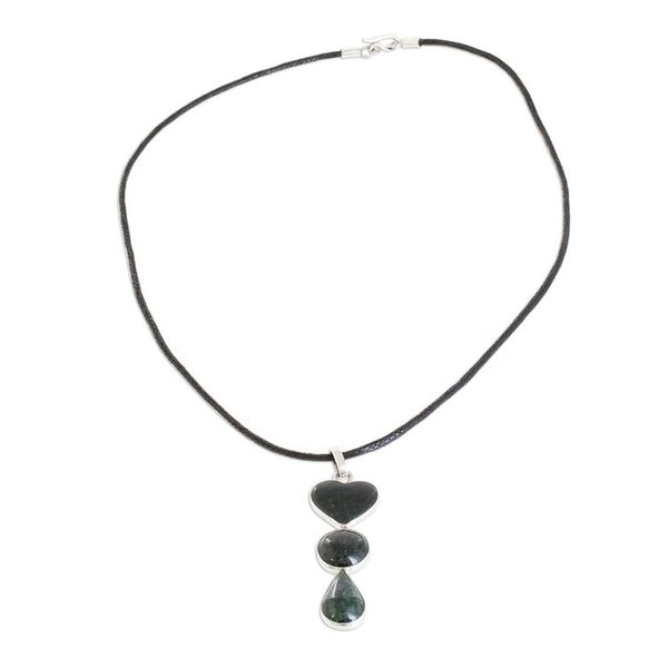 Alternate image for Heart-Shaped Jade Pendant Necklace from Guatemala Heart Silhouette