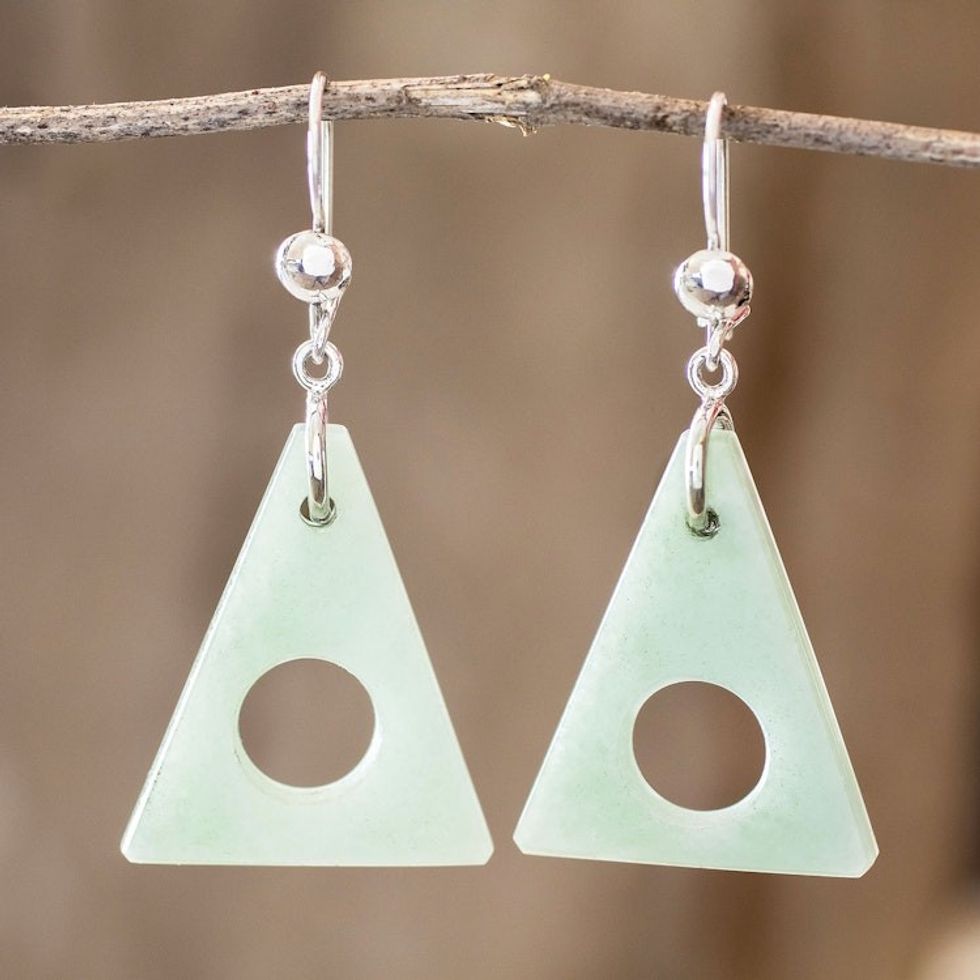 Light Green Jade Triangle Earrings 'Angularity in Light Green'