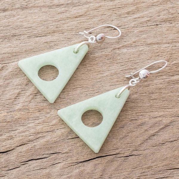 Alternate image for Light Green Jade Triangle Earrings Angularity in Light Green