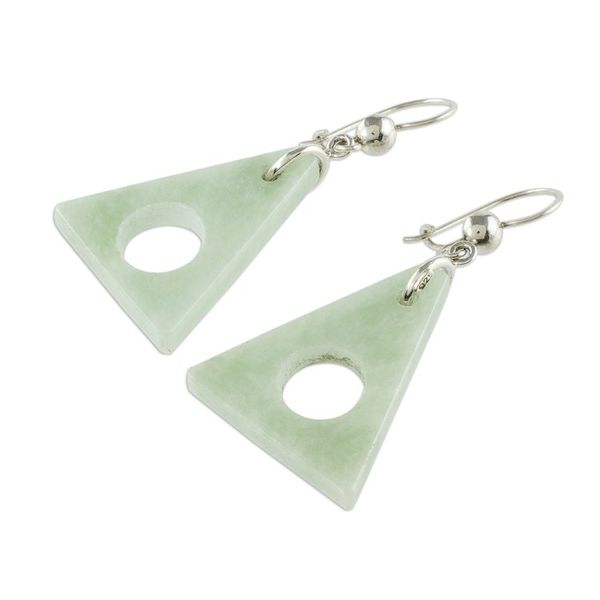 Alternate image for Light Green Jade Triangle Earrings Angularity in Light Green