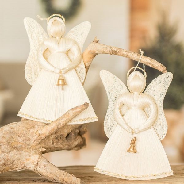 Alternate image for Natural Fiber Angel Ornaments from Costa Rica Pair Holy Announcement