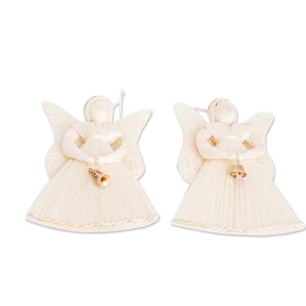 Alternate image for Natural Fiber Angel Ornaments from Costa Rica Pair Holy Announcement