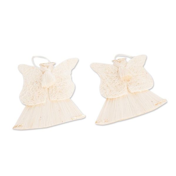 Alternate image for Natural Fiber Angel Ornaments from Costa Rica Pair Holy Announcement