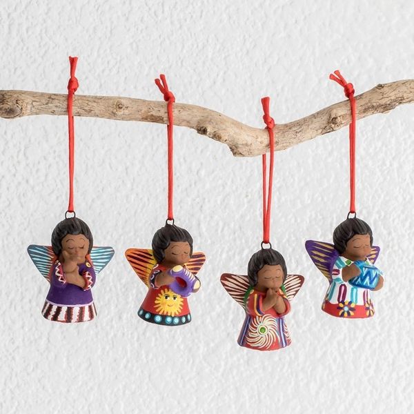 Alternate image for Four Handcrafted Ceramic Angel Ornaments Earth Angels