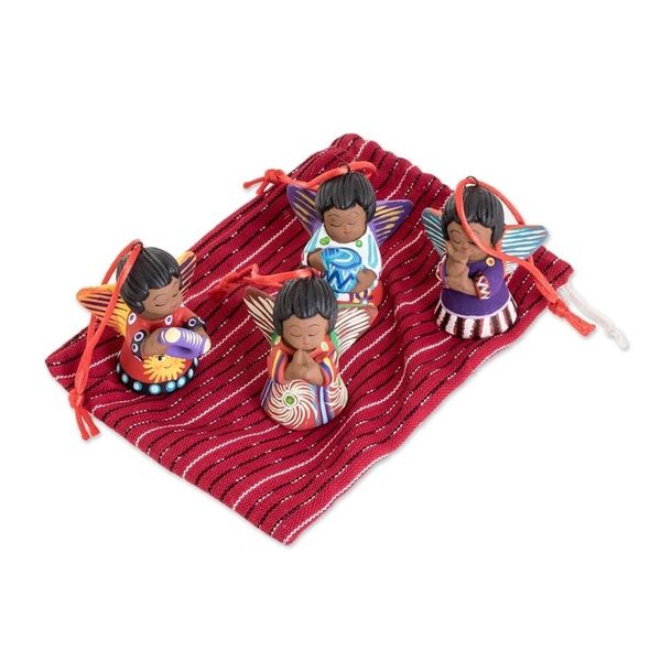 Alternate image for Four Handcrafted Ceramic Angel Ornaments Earth Angels