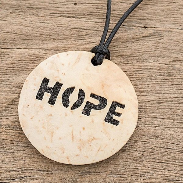 Alternate image for Hope-Themed Coconut Shell and Lava Stone Pendant Necklace Have Hope
