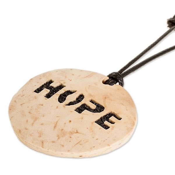 Alternate image for Hope-Themed Coconut Shell and Lava Stone Pendant Necklace Have Hope