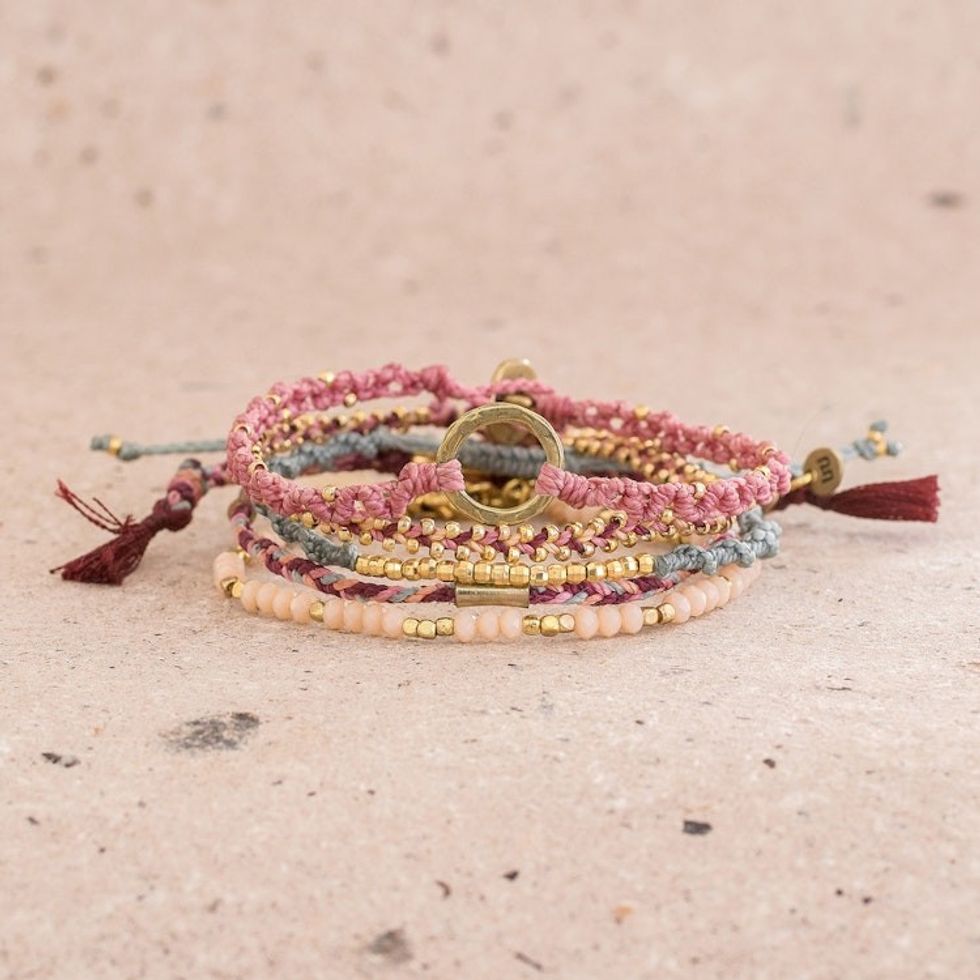 Glass Beaded Macrame Bracelets in Various Colors Set of 5 'Powerful Friendship'