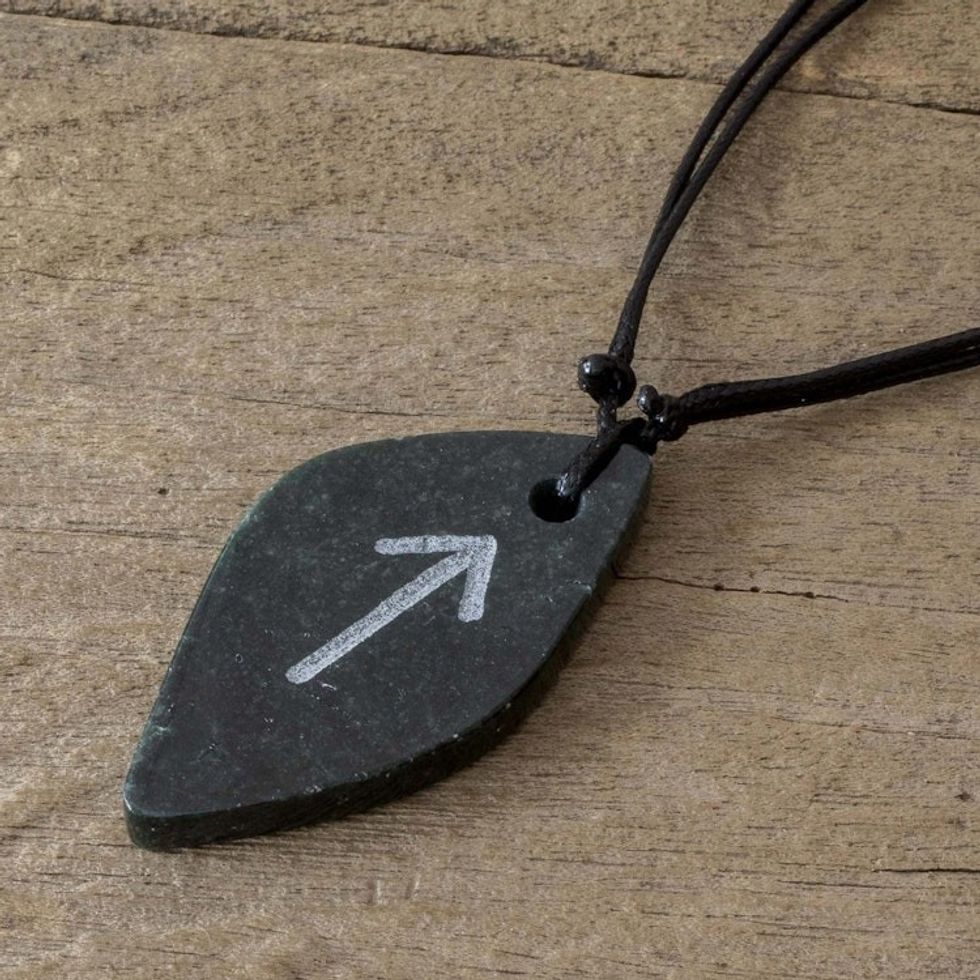 Unisex Jade Pendant Necklace with Tiwaz Rune 'Rune Tiwaz'