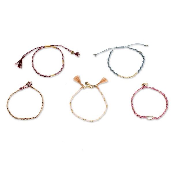 Alternate image for Glass Beaded Macrame Bracelets in Various Colors Set of 5 Powerful Friendship
