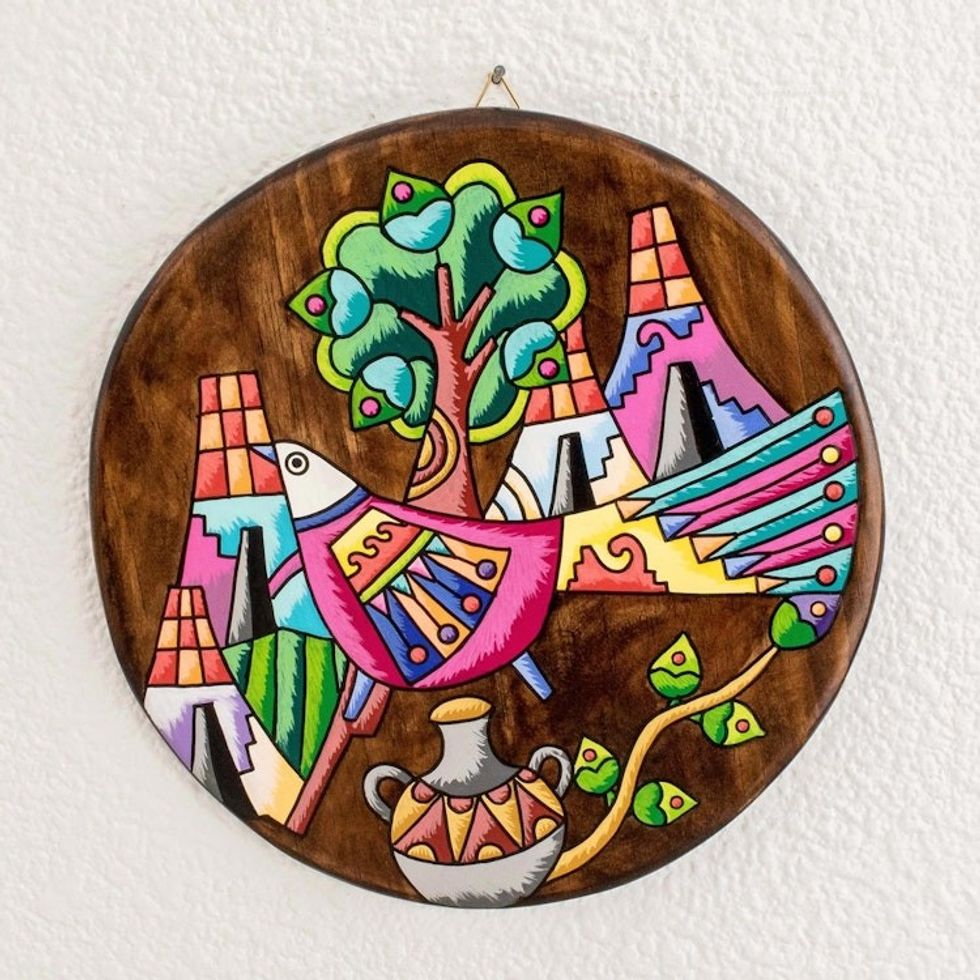 Decorative Painted Wood Plaque 'Beautiful Land'